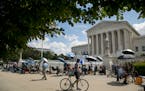 Members of the media set up outside the Supreme Court, Thursday, July 9, 2020, in Washington.