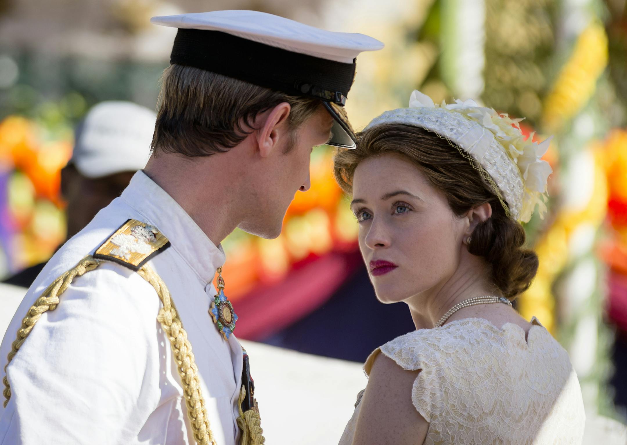 Prince Philip (Matt Smith) and Queen Elizabeth II (Claire Foy) in Ghana in "The Crown."
credit: Coco Van Oppens, Netflix