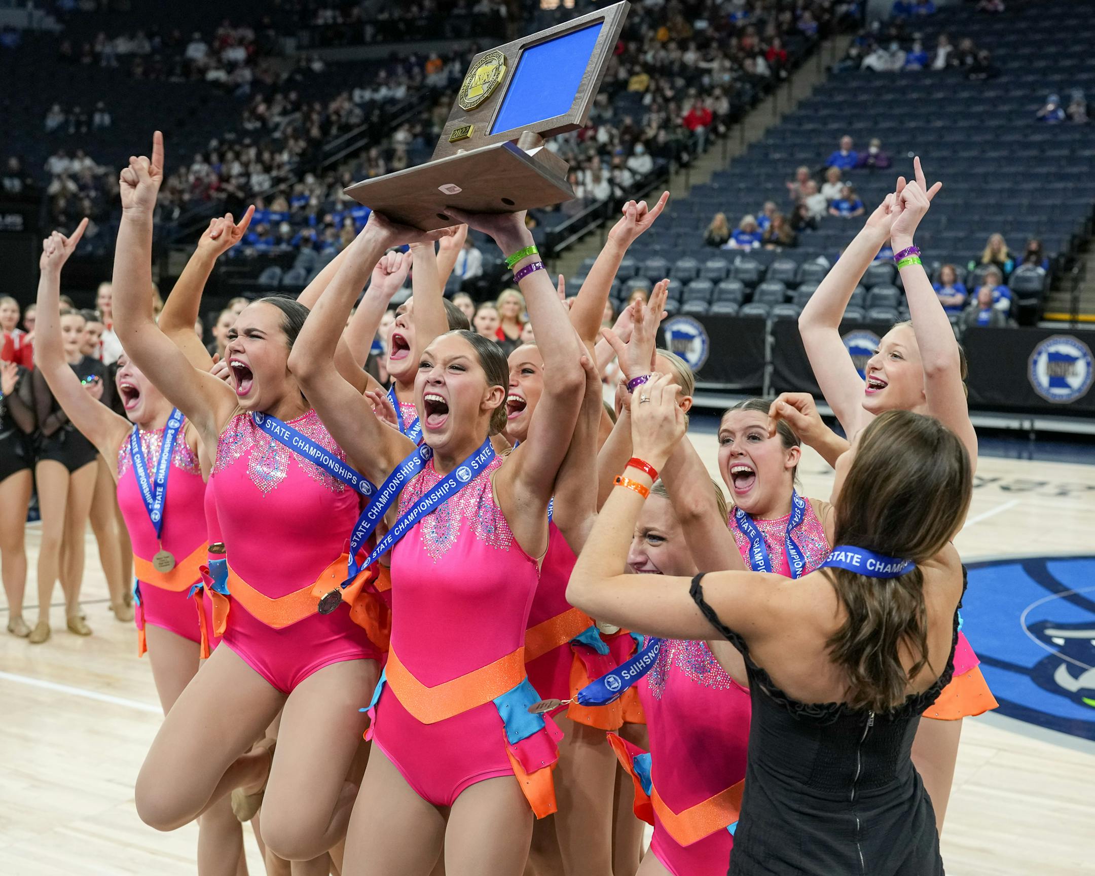The St. Cloud Cathedral Dance Team wins the Class 1A championship MSHSL State High Kick Dance Tournament.