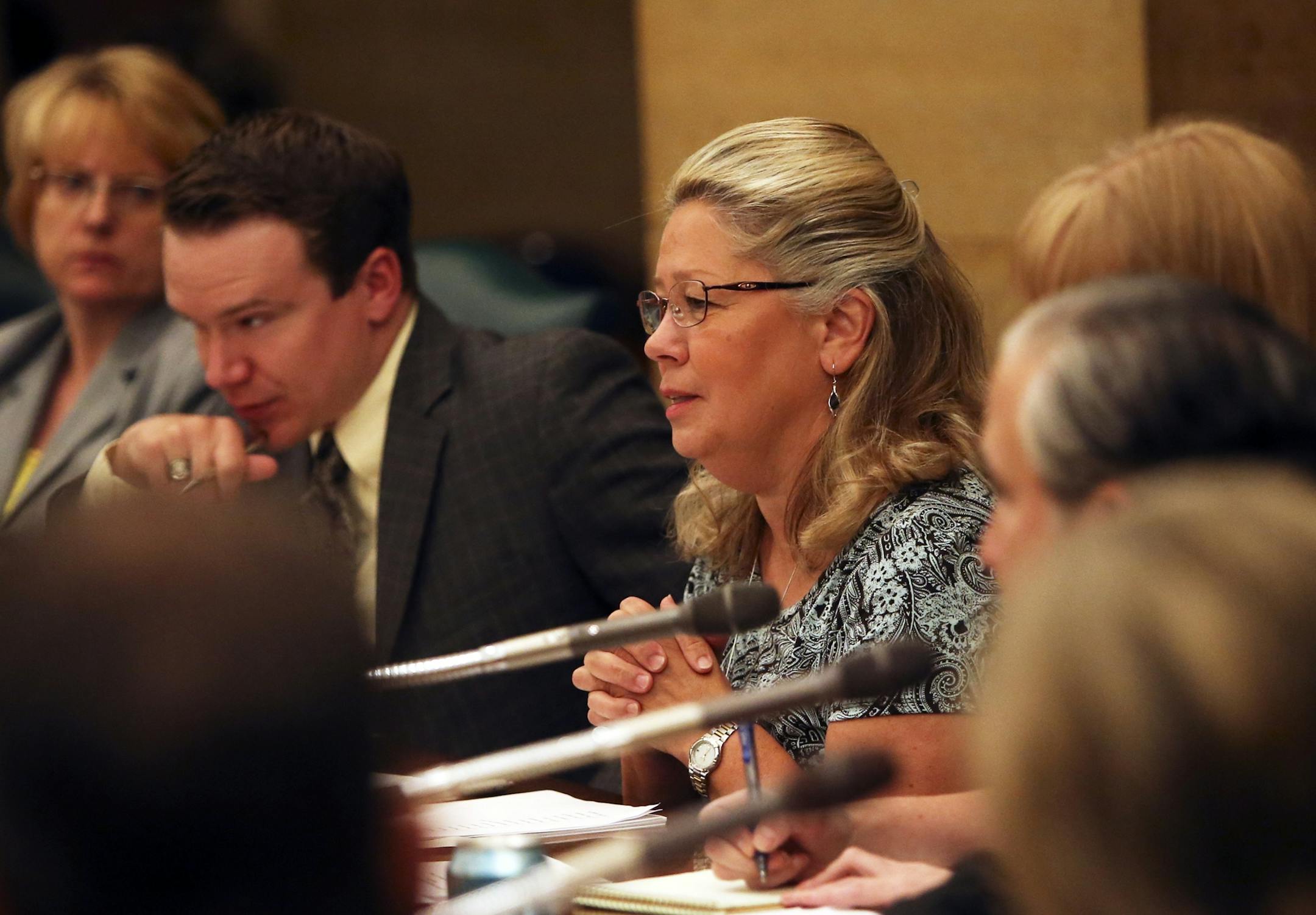 Lt.Gov. Yvonne Prettner Solon, who is chairing hearings into the popular practice of citizens carrying guns at the State Capitol and was seen near the end of the hearing, weighed in on the side of limiting gun-carrying at the State Capitol Tuesday, Aug. 20, 2013, in St. Paul, MN. "We are an anomaly among other states," she said, referring to state law that allows permit-holders to freely carry guns at the Capitol.](DAVID JOLES/STARTRIBUNE) djoles@startribune.com During the second day of hearings