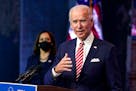 President-elect Joe Biden, accompanied by Vice President-elect Kamala Harris, spoke at the Queen theater, Nov. 16, 2020, in Wilmington, Del.