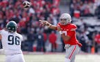 Ohio State quarterback C.J. Stroud threw six touchdown passes in last week’s blowout of Michigan State.