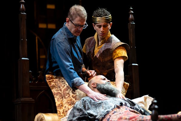 Joseph Haj, artistic director of the Guthrie Theater, and Daniel José Molina, playing Prince Henry, work together with Will Sturdivant, who plays Hen