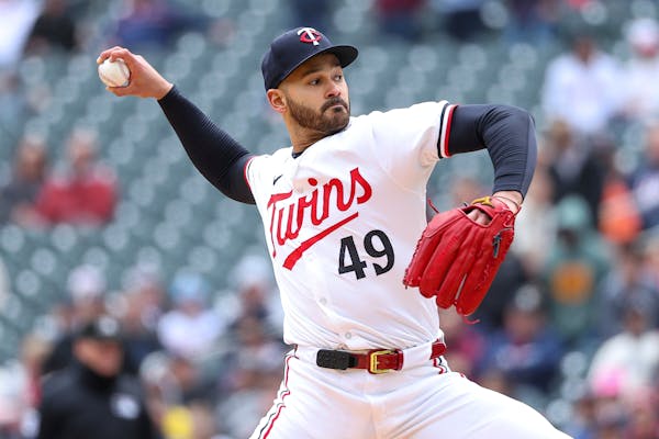 Twins righthander Pablo López delivers against the Red Sox during the first inning Saturday at Target Field. López gave up a first-inning run, but i