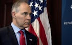 FILE - In this Tuesday, April 3, 2018, file photo, Environmental Protection Agency Administrator Scott Pruitt attends a news conference at the EPA in 