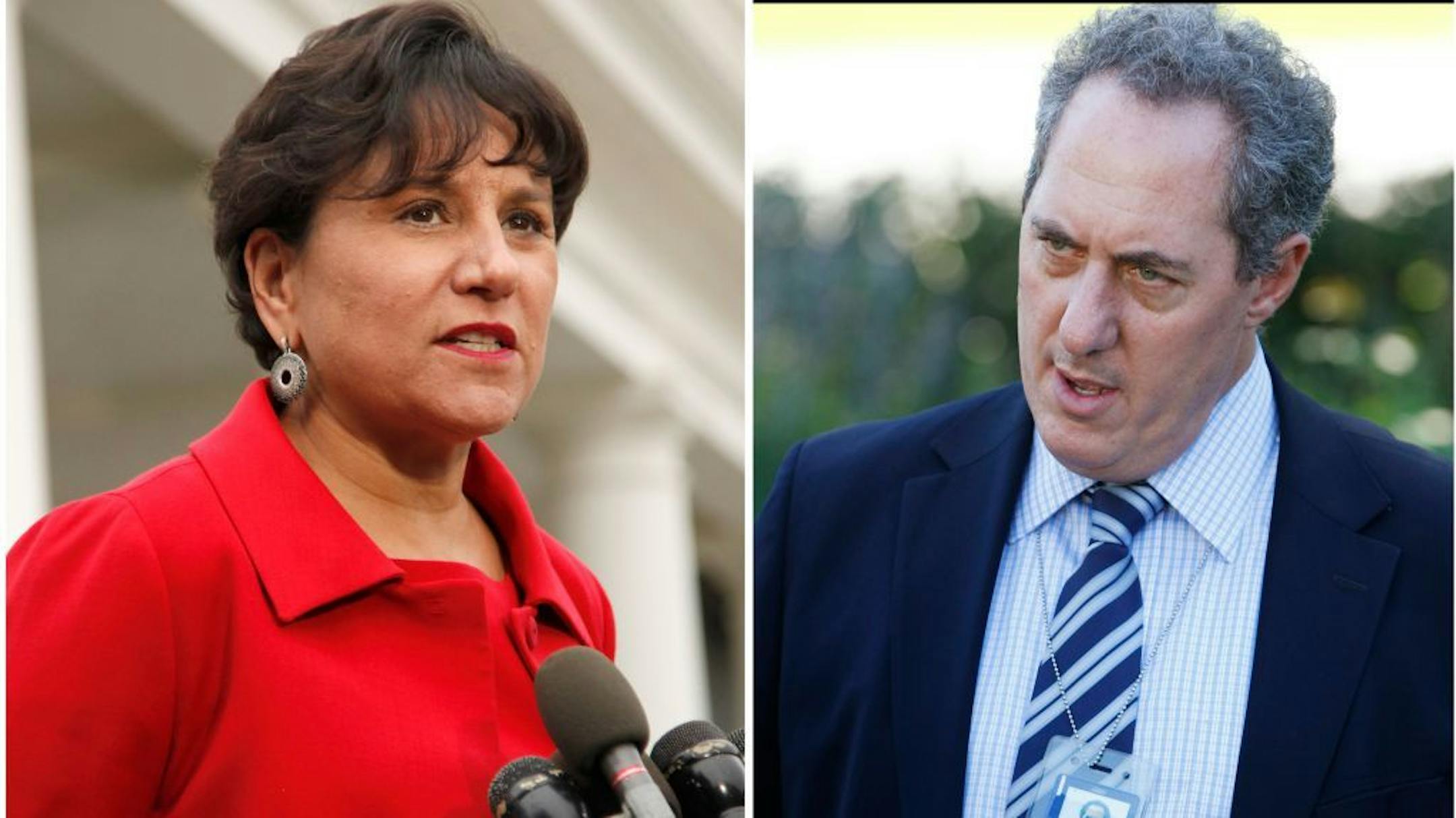 A White House official says President Barack Obama will name a longtime fundraiser to run the Commerce Department and a top economic adviser as the next U.S. Trade Representative. The Commerce nominee is expected to be Penny Pritzker, left, shown in a Oct. 4, 2010 file photo and The U.S. Trade Representative is expected to be Mike Froman seen in an Oct. 8, 2010 file photo. Obama will announce both nominations from the White House Thursday morning May 2, 2013 before departing for Mexico.