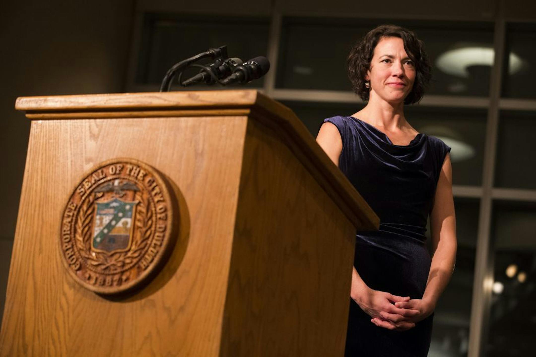 Emily Larson, the first female mayor of Duluth, is sworn in at the Duluth Entertainment Convention Center on Monday, January 4, 2016.