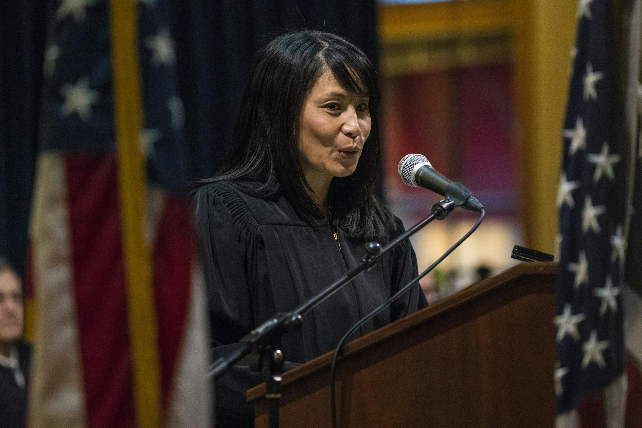 Judge Sophia Vuelo addressed the audience after she took the oath.
