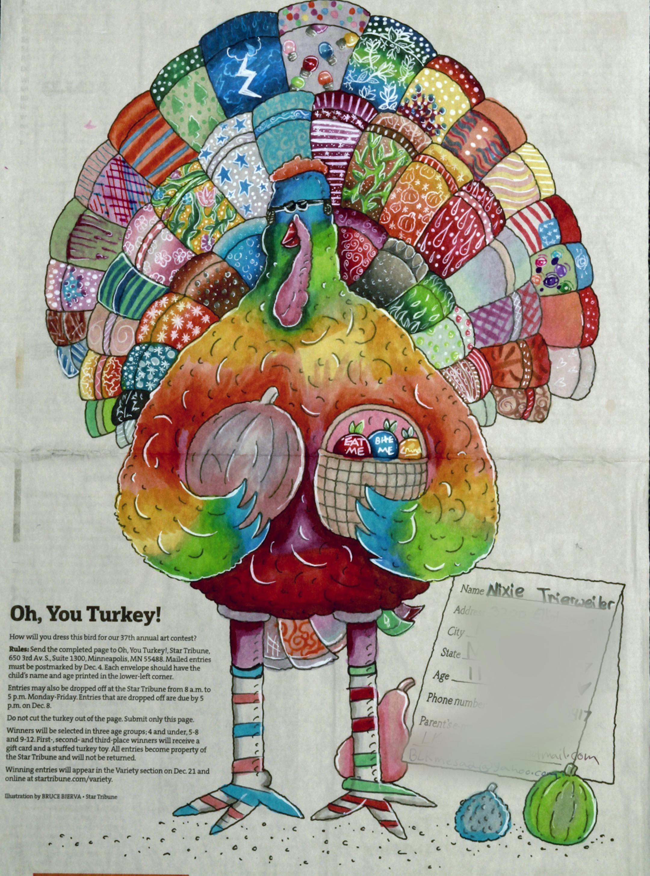 2015 'oh you turkey' winners - Nixie Trierweiler, 11 yrs Mpls