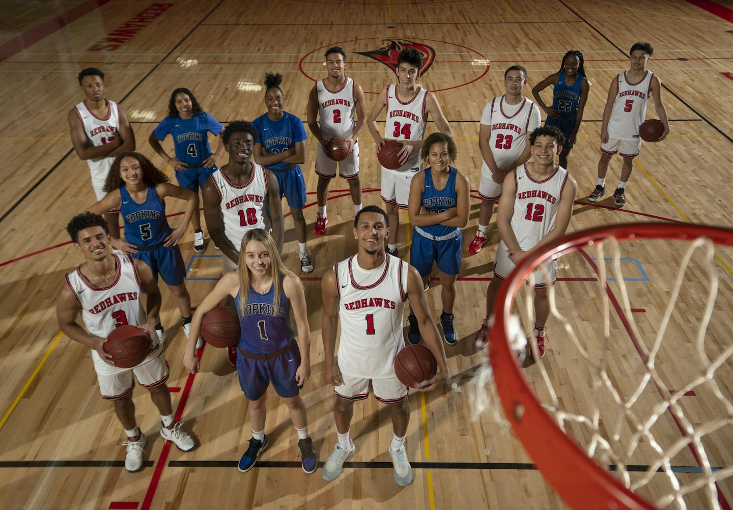 Minnehaha Academy and Hopkins players committed to or drawing interest from Division I schools came together for a photo at Minnehaha's new gym. Photo: Jeff Wheeler * jeff.wheeler@startribune.com