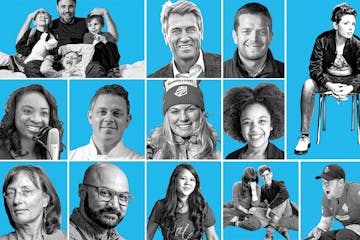 From top left: Lazerbeak, R.T. Rybak, Eric Dayton, Haley McCallum, Angela Davis, Gavin Kaysen, Jessie Diggins, Alex West Steinman, Julie Schumacher, S