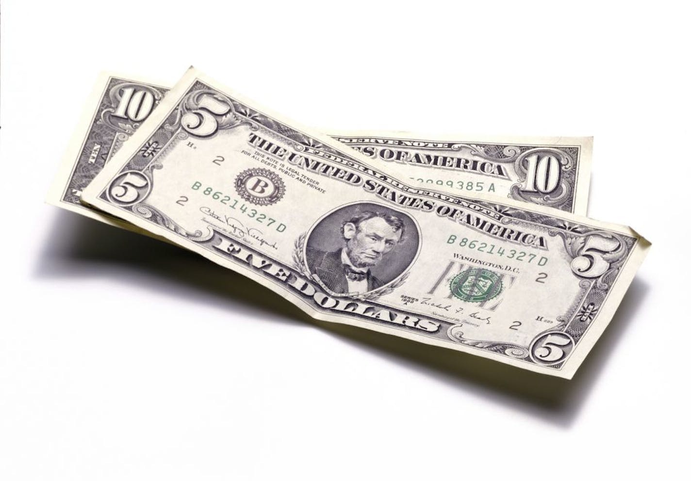 iStock 5 dollar bill, 10 dollar bill.