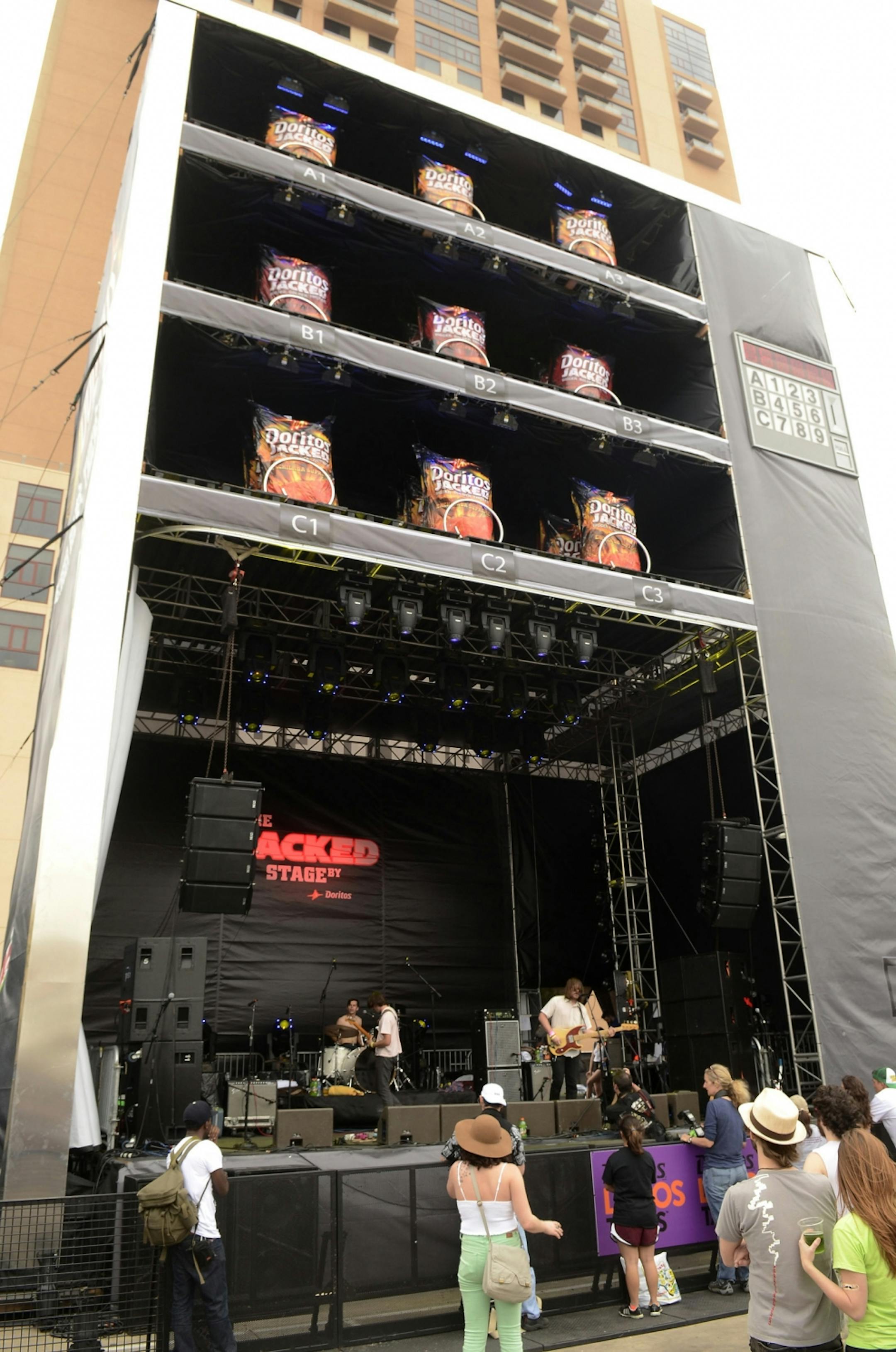 The epitome of cheesy: Doritos' outdoor stage looked like a vending machine.