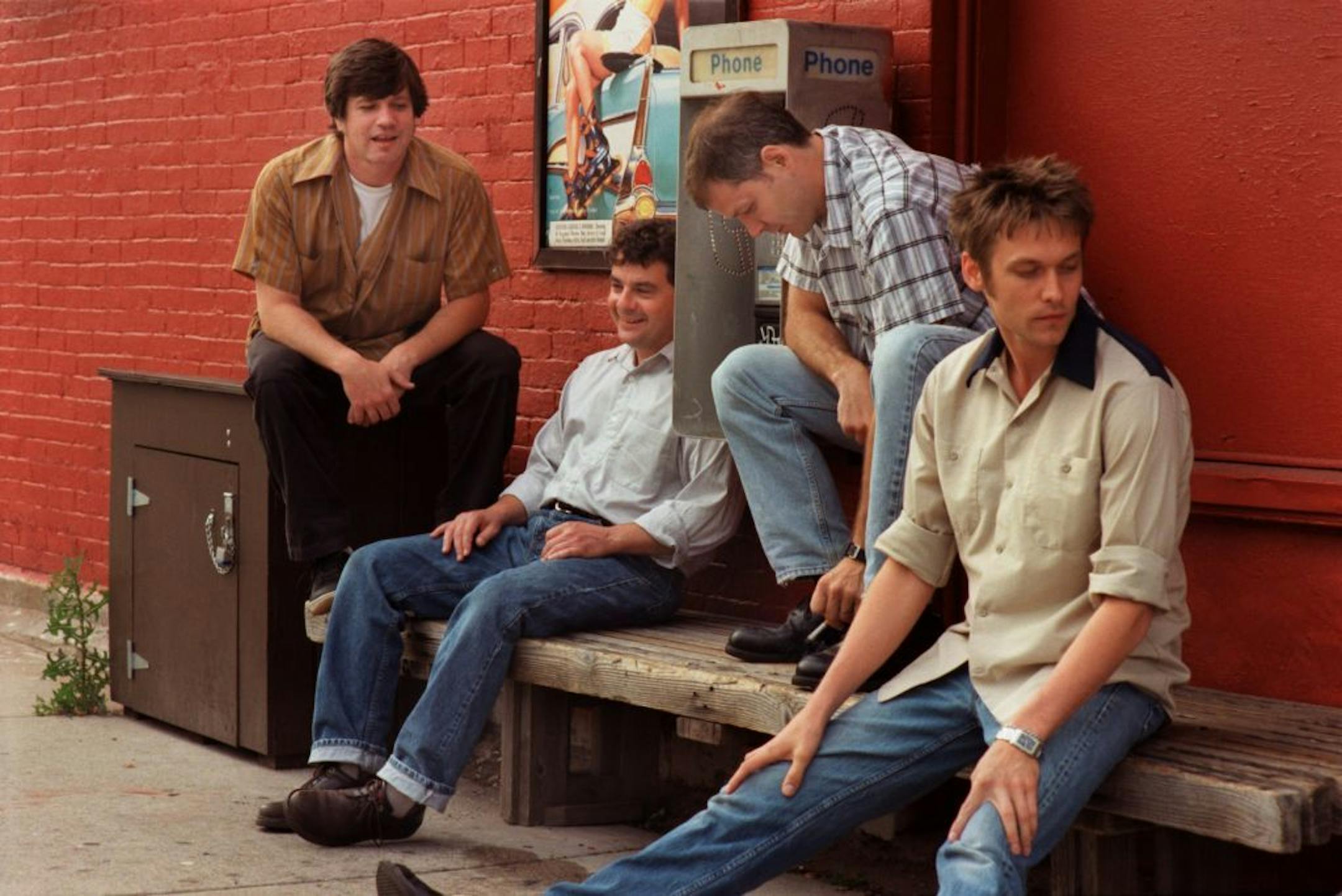 ASSIGNMENT SUMMARY - Photograph local roots rockers Bellwether for a local music feature for FreeTime. One of the guys in the band owns Twin Town Guitars in S. Minneapolis, if you think that would be a good location for the shoot. -- (THIS PHOTO Monday 6/12/2000 Minneapolis (l to r) Phil Tippin, Mickey Wirtz, Jimmy Peterson, and Eric Luoma -- members of Bellwether. ORG XMIT: MIN2013011614083215
