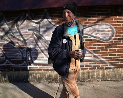 Allen Touche, 48, walked near Franklin Ave. recently during his weekly Saturday journey to help feed homeless Natives and others in Minneapolis.