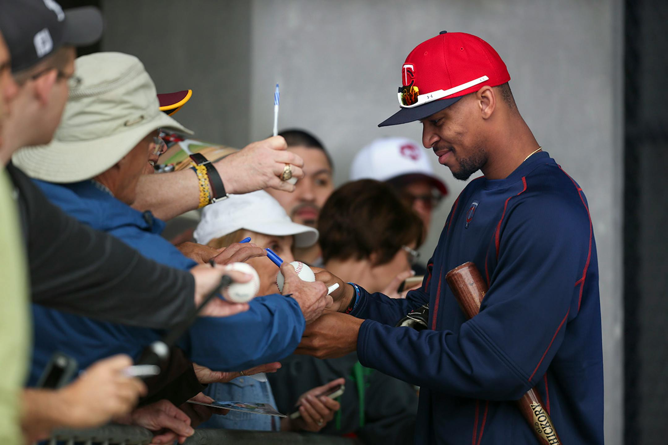 The Twins' Byron Buxton signed autographs for fans after he was finished working out Friday morning at Hammond Stadium.