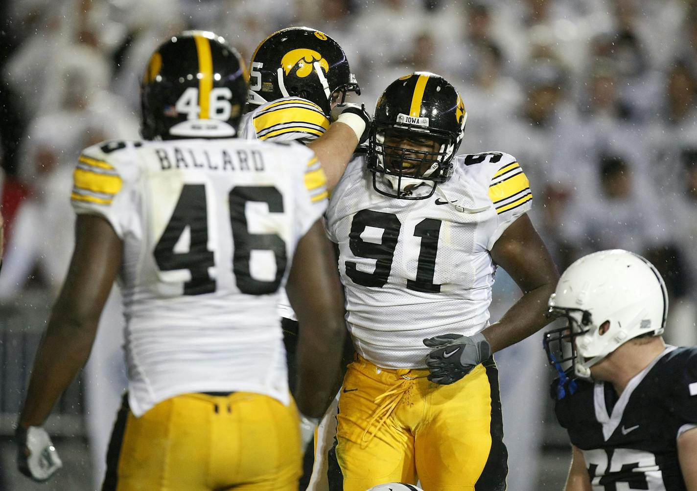 Cretin-Derham Hall graduate and Iowa sophomore defensive end Broderick Binns (91) will be a key player when the Hawkeyes play host to the Gophers on Saturday.