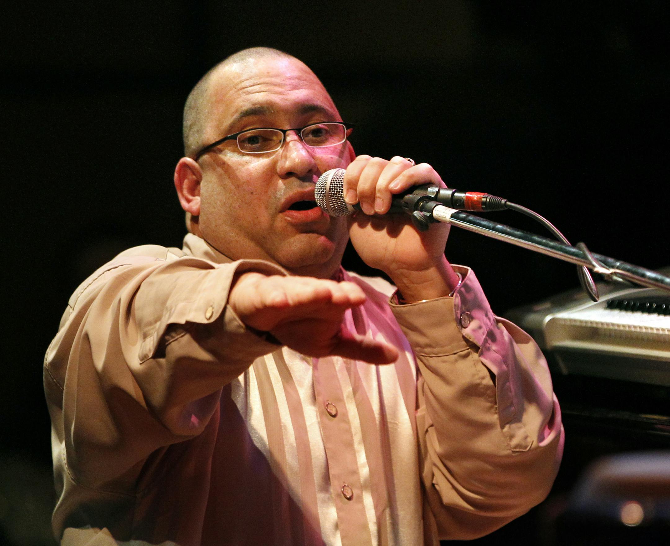 TOM WALLACE • twallace@startribune.com Assignments #20016728A_ Feb 25, 2011_ SLUG: locals02xx_ Nachito Herrera, Cuban born Jazz pianist, played two long sets for the local Dakota Jazz Club crowd _ IN THIS PHOTO:] Nachito Herrera, Cuban born Jazz pianist, played two long sets for the local Dakota Jazz Club crowd. His Band included Yohannes Tona, Bass, Raul Pineda, drums, Guest Rolando Alvarado, Congas and his daughter Mirdalys Herrera working her vocals.