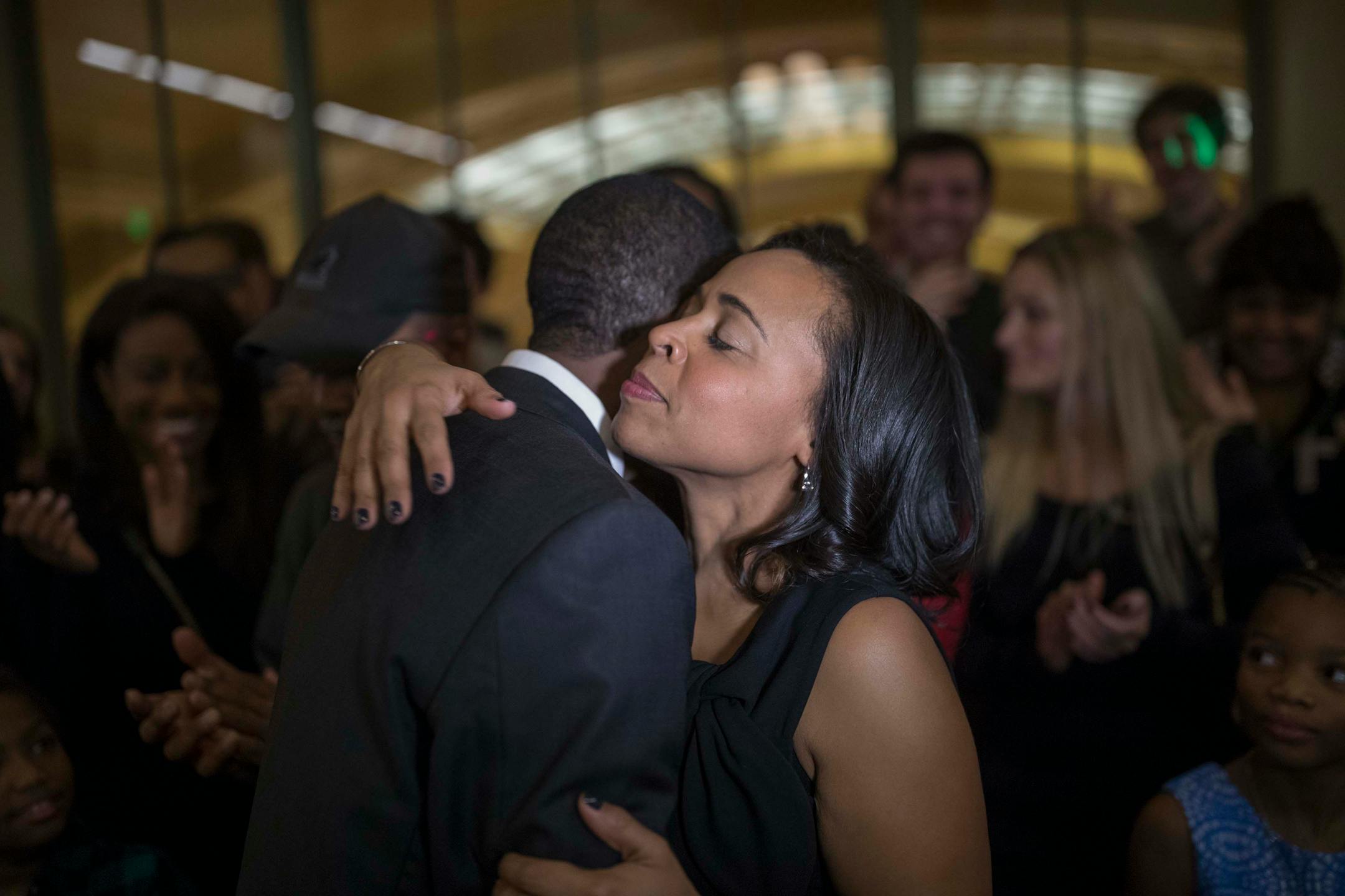 St. Paul mayoral candidate Melvin Carter celebrated his win with his wife Sakeena at the Union Depot Tuesday November 7,2017 in St. Paul, MN.] JERRY HOLT ï jerry.holt@startribune.com