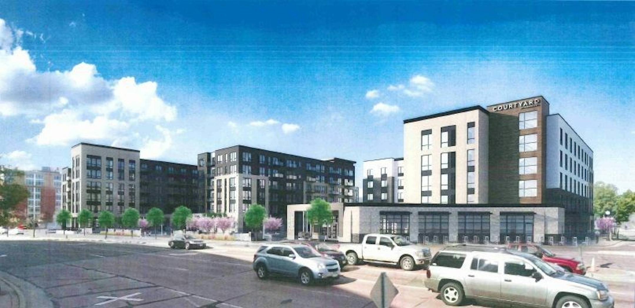The Seven Corners Gateway site is planned to be redeveloped into a hotel, apartments and retail.
Courtesy the City of St. Paul, Tushie Montgomery Architects