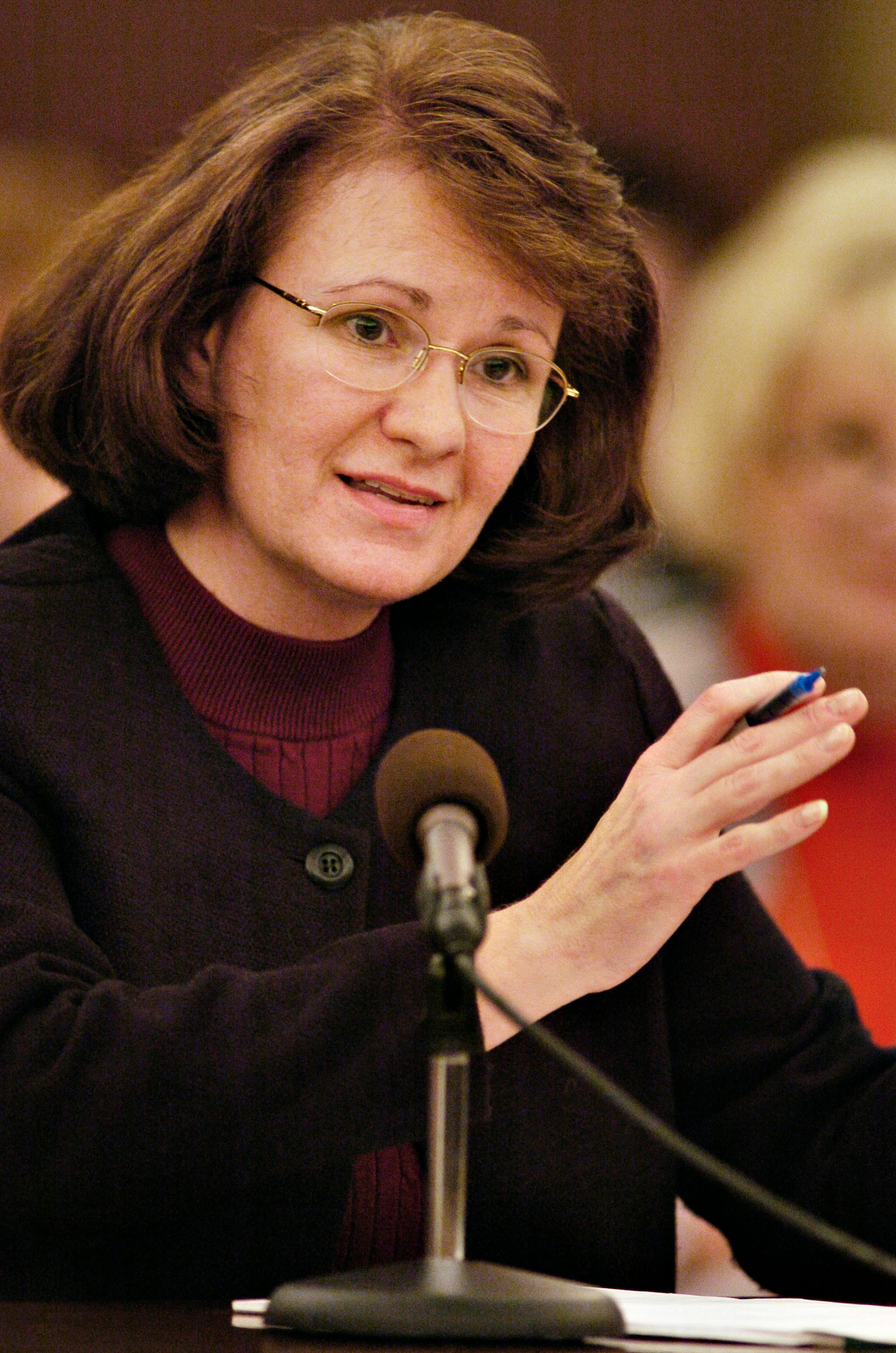 David Brewster_Star Tribune_Thursday_4/1/04_StateCapitol,St.Paul - - - Education Commissioneer Cheri Pierson Yecke speaks to the Edcation Committee (chaired by Sen. Kelley) considering her confirmation as commissioneer.