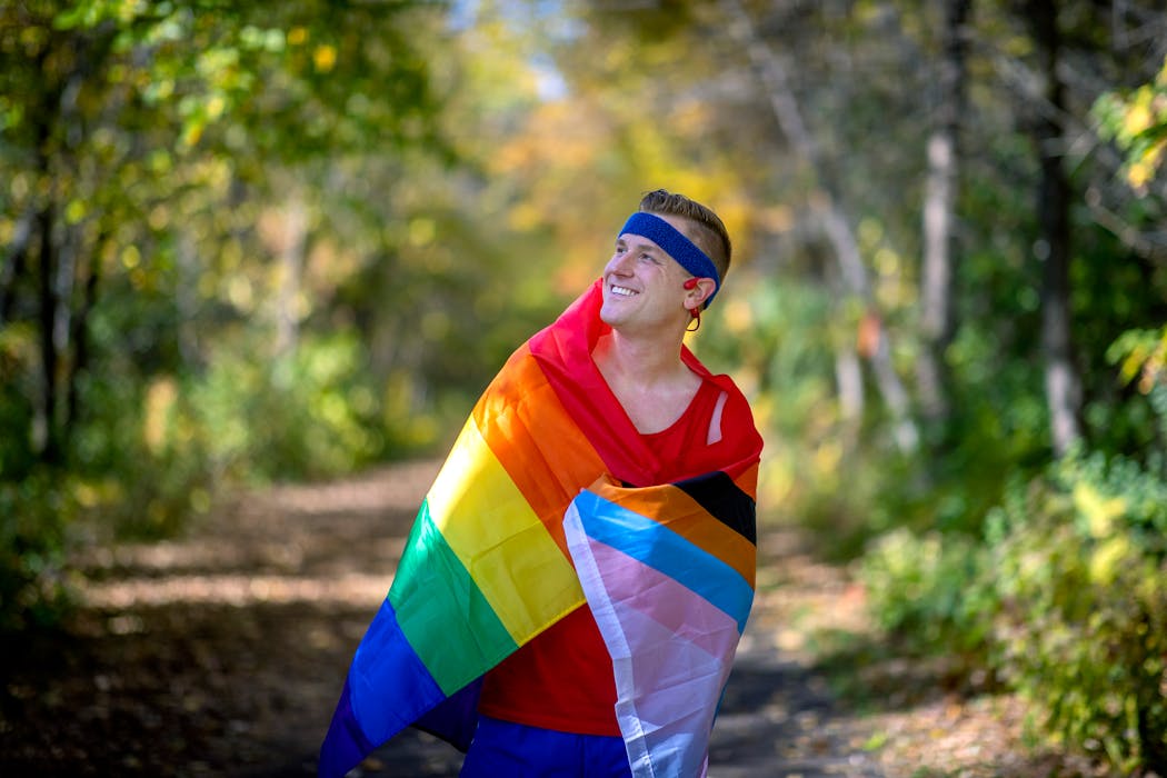 Mikah Meyer, shown during his Run Across Minnesota in 2020 to bring light to LGBTQ+ acceptance in the outdoors, is part of a marathon weekend panel on inclusivity.