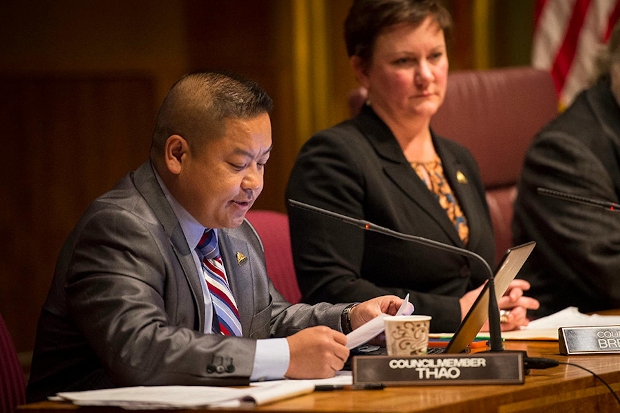 St. Paul City Council member Dai Thao opened the discussion on Resolution 15-2233, which he authored to condemn Republican presidential candidate Donald Trump for anti-Muslim, anti-refugee and anti-immigrant speech.