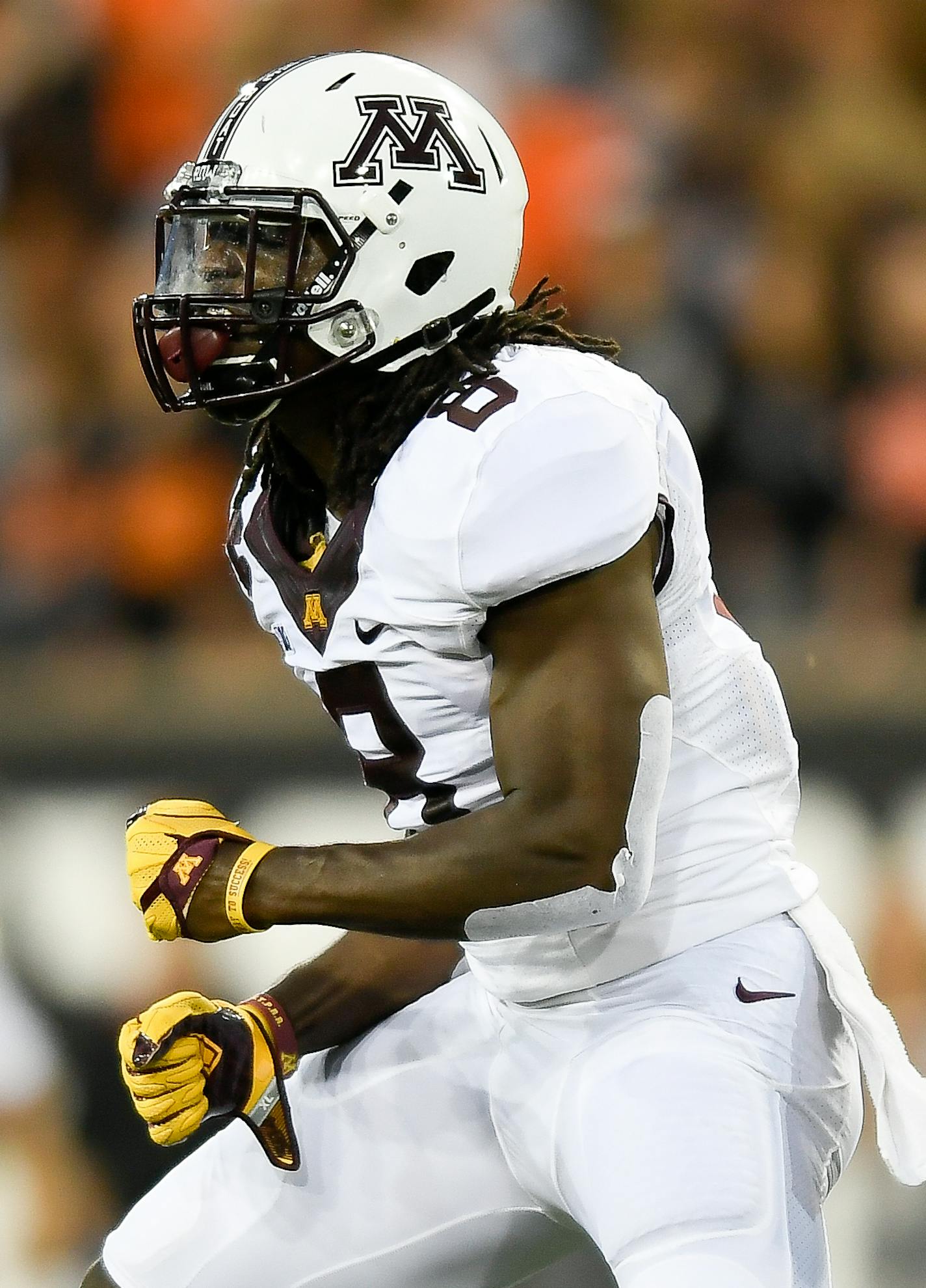 Minnesota Golden Gophers defensive back Duke McGhee (8) celebrated after an Oregon fumble and turnover in the first quarter Saturday. ] AARON LAVINSKY &#xef; aaron.lavinsky@startribune.com The University of Minnesota Golden Gophers football team played the Oregon State Beavers on Saturday, Sept. 9, 2017 at Reser Stadium in Corvallis, Oregon