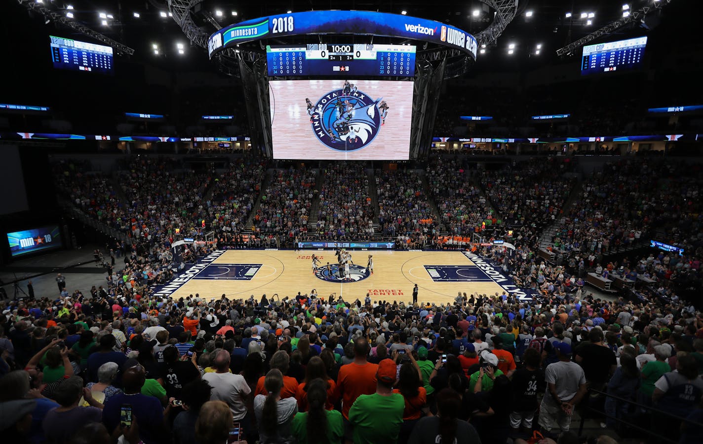 15,922 fans sold out Target Center for the 2018 WNBA All-Star game in Minneapolis, Minn. on Saturday, July 28, 2018. Minnesota Lynx forward Maya Moore was named MVP for the third year in a row. ] Shari L. Gross &#xef; shari.gross@startribune.com WNBA All-Star Game was held at Target Center in Minneapolis, Minn., on Saturday, July 28, 2018.