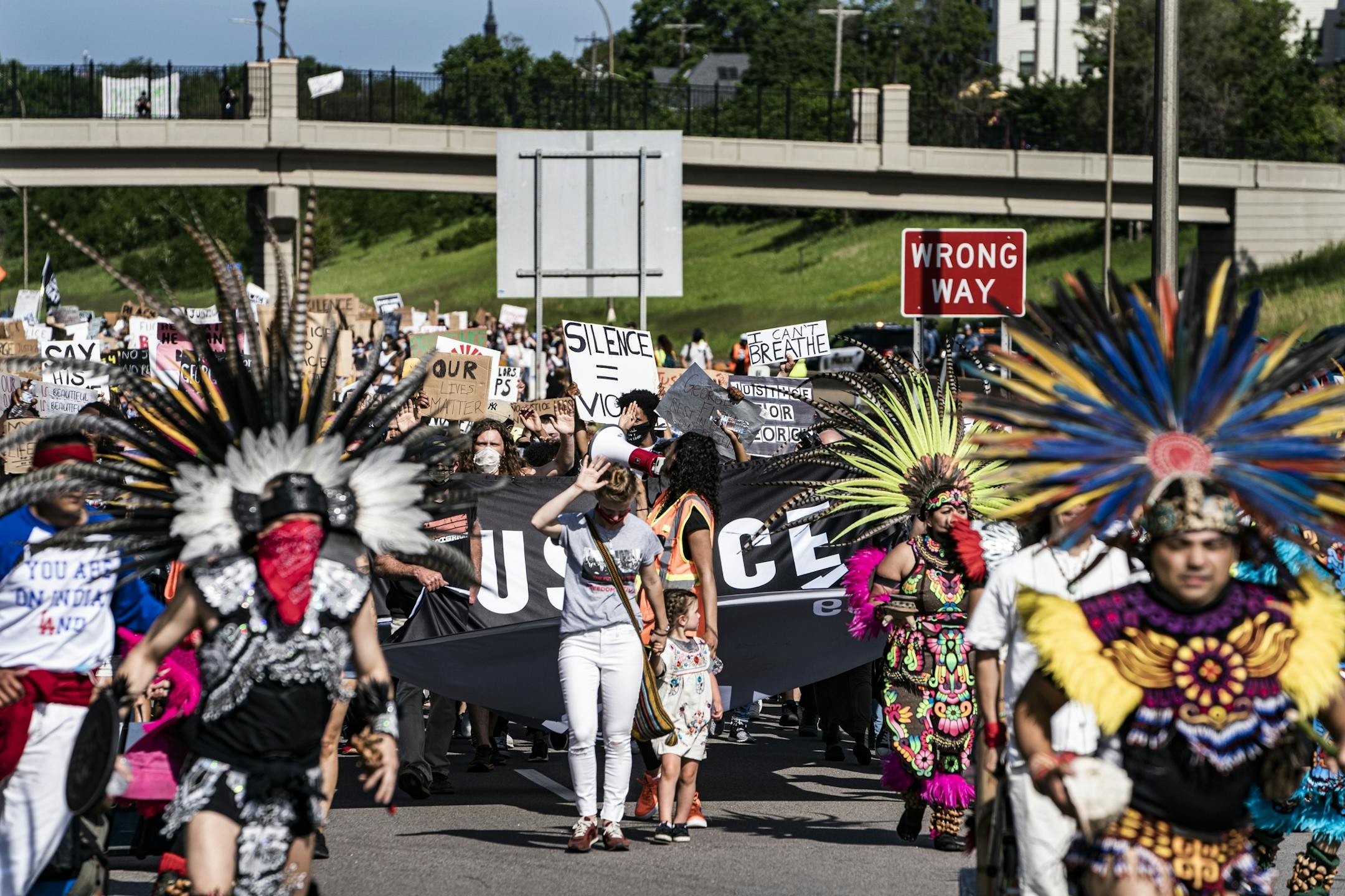 Protesters gathered at the State Capitol on Sunday and then marched on HWY 94 towards Minneapolis before exiting on Lexington and returning to the Capitol.