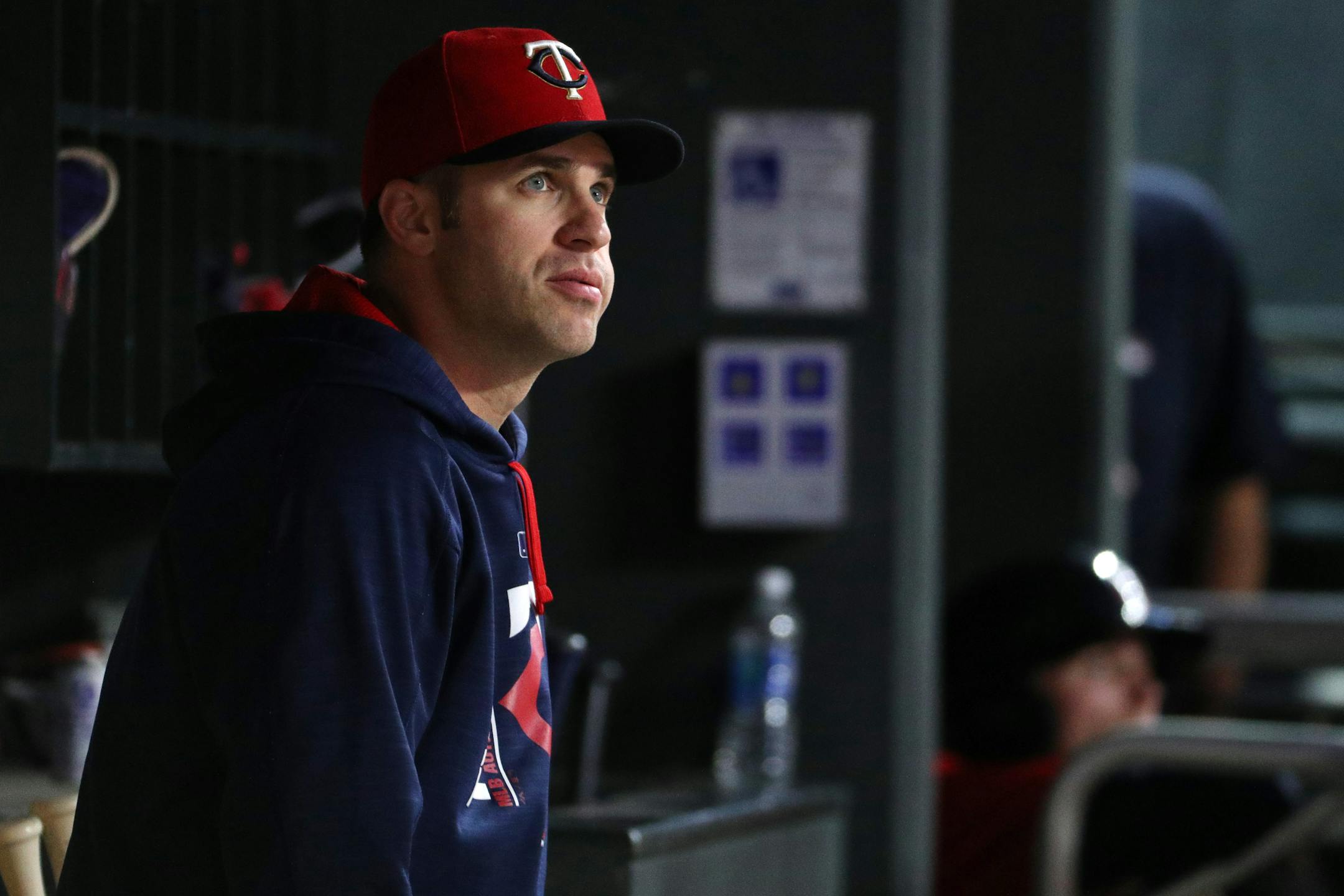 Joe Mauer Action from an MLB game between the Minnesota Twins and the Detroit Tigers Friday, Sept. 29, 2017 at Target Field in Minneapolis.