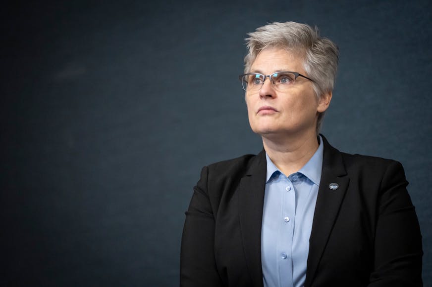 Hennepin County Attorney Mary Moriarty during a press conference for Marvin Haynes exoneration on Monday, Dec. 11, 2023 in Minneapolis, Minn. After serving 20 years in prison from the age 16, Marvin Haynes was exonerated from a murder conviction and released on Monday, Dec. 11, 2023.