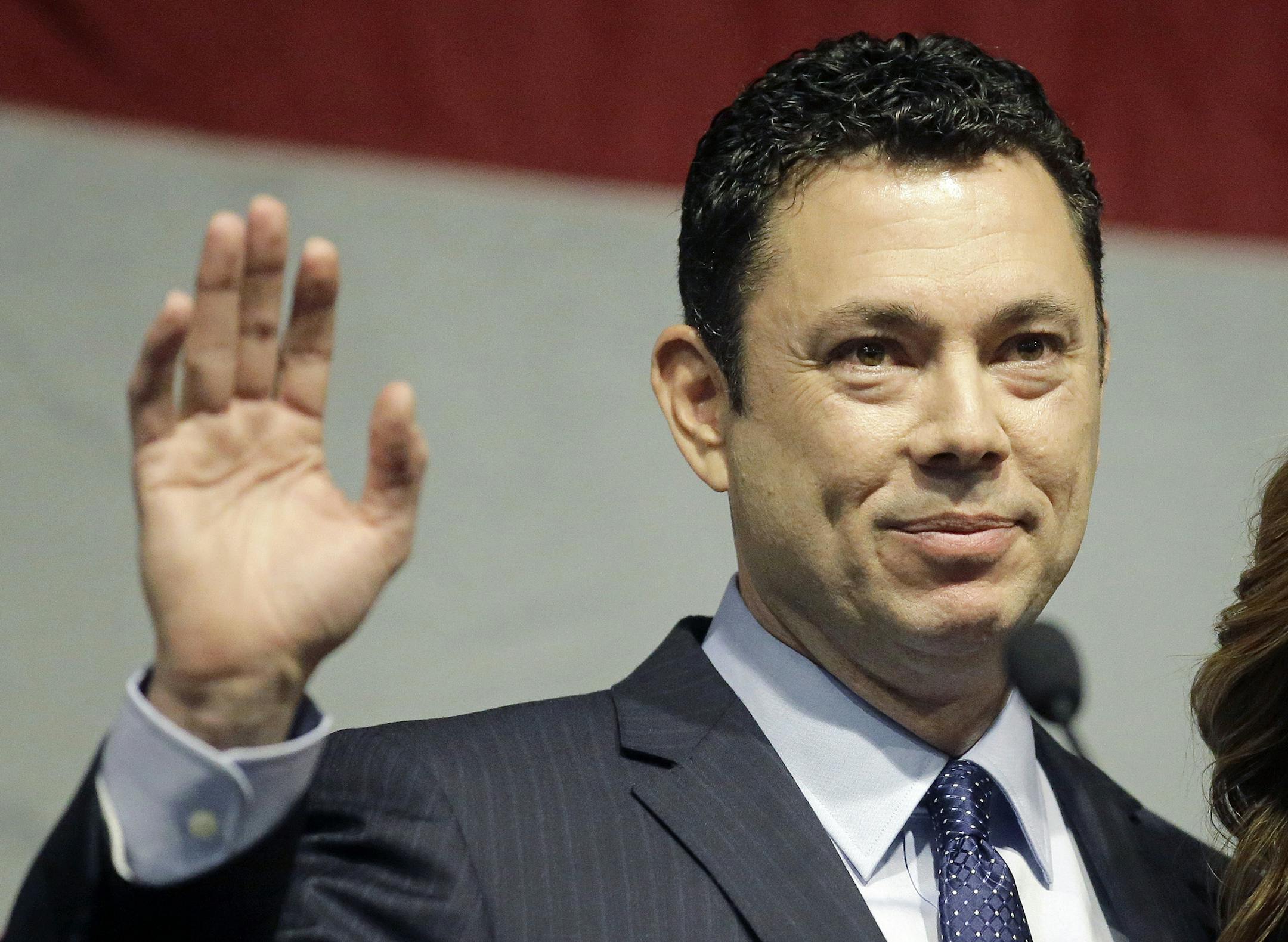 FILE - In this May 20, 2017 file photo, U.S. Rep. Jason Chaffetz waves after addressing the Utah GOP Convention in Sandy, Utah. Chaffetz, a Republican who is quitting Congress at the end of the week is heading to Fox News. Fox News Channel announced on Wednesday, June 28 that five-term Chaffetz will be a contributor effective July 1, offering political analysis on various Fox programs. (AP Photo/Rick Bowmer, File)