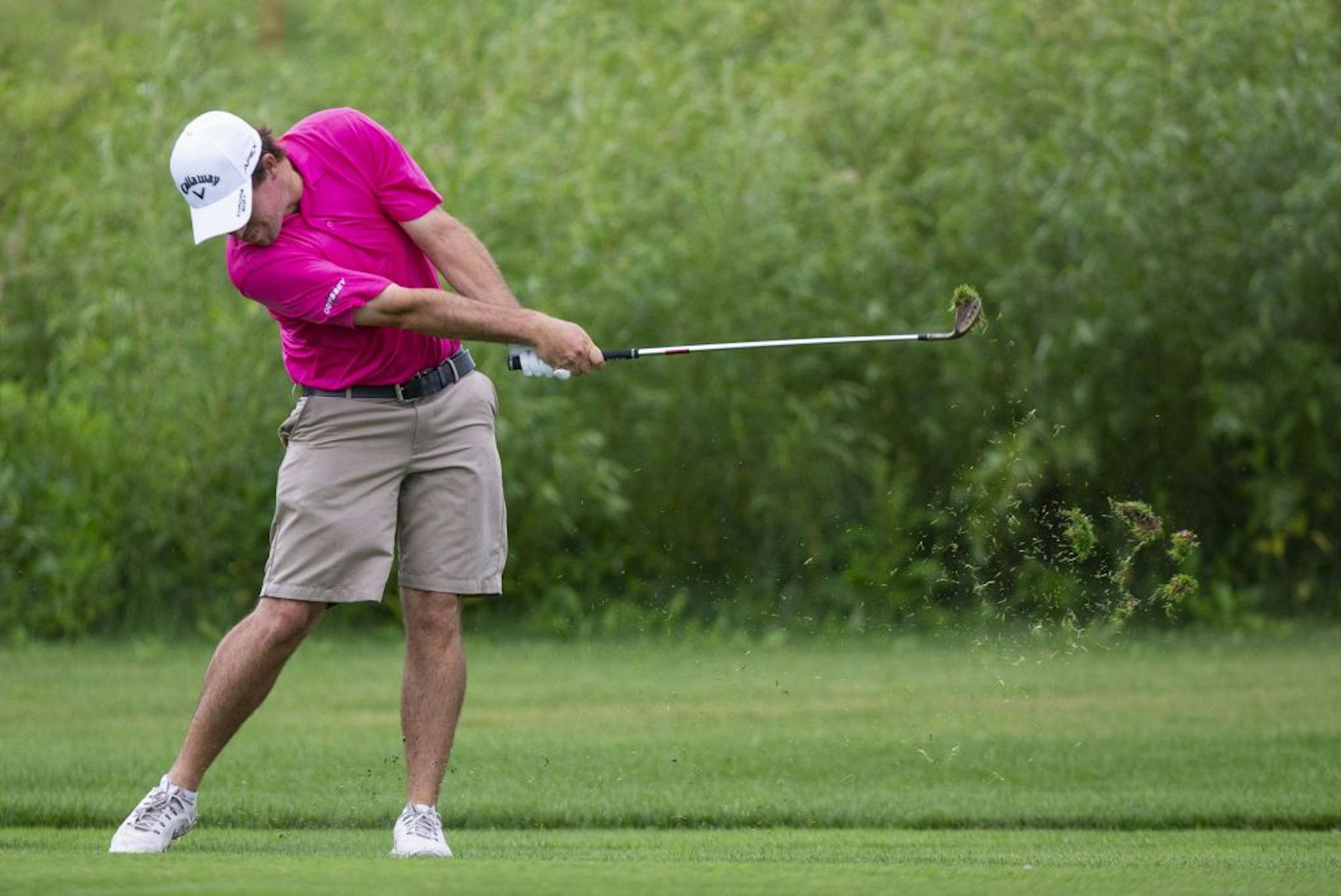 Brian Dwyer tees off on the 18th hole at Victory Links course during a Monday qualifying round. Dwyer finished the day with a 64, seven under par. ALEX KORMANN ¥ alex.kormann@startribune.com A Monday qualifying round round of golf was held at Victory Links course on Monday July 1, 2019 to determine who would make the cut for the 3M open to be held this week. Many hopefuls played their hearts out in an effort to earn one of four spots up for grabs in the PGA Tour event.