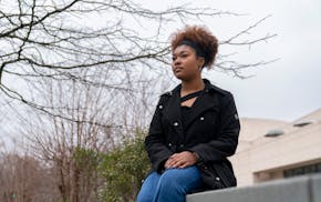 Kaniya Harris, a senior at American University, poses for a portrait at the university's campus in Washington, Monday, Feb. 12, 2024. Abortion rights