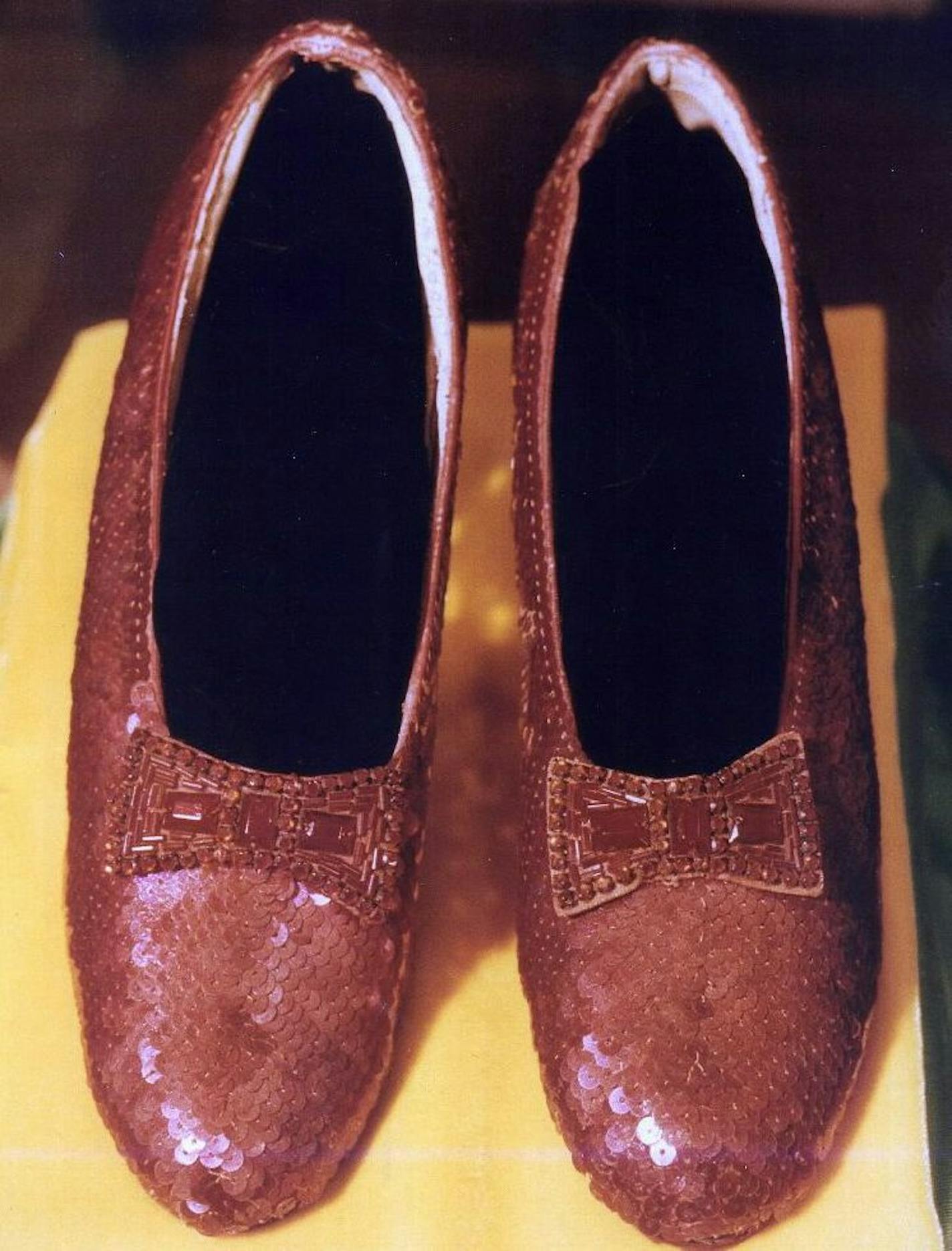 One of four existing pairs of the ruby slippers Judy Garland wore in the Wizard of Oz. This pair is owned by Michael Shaw and was on load to the Judy Garland Museum in Grand Rapids. They were stolen from the museum in 2005. Photo courtesy of the Judy Garland Museum