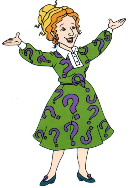 Illustration art of Ms. Frizzle, schooteacher and lead character and driver of the Magic School Bus in a number of books for children.