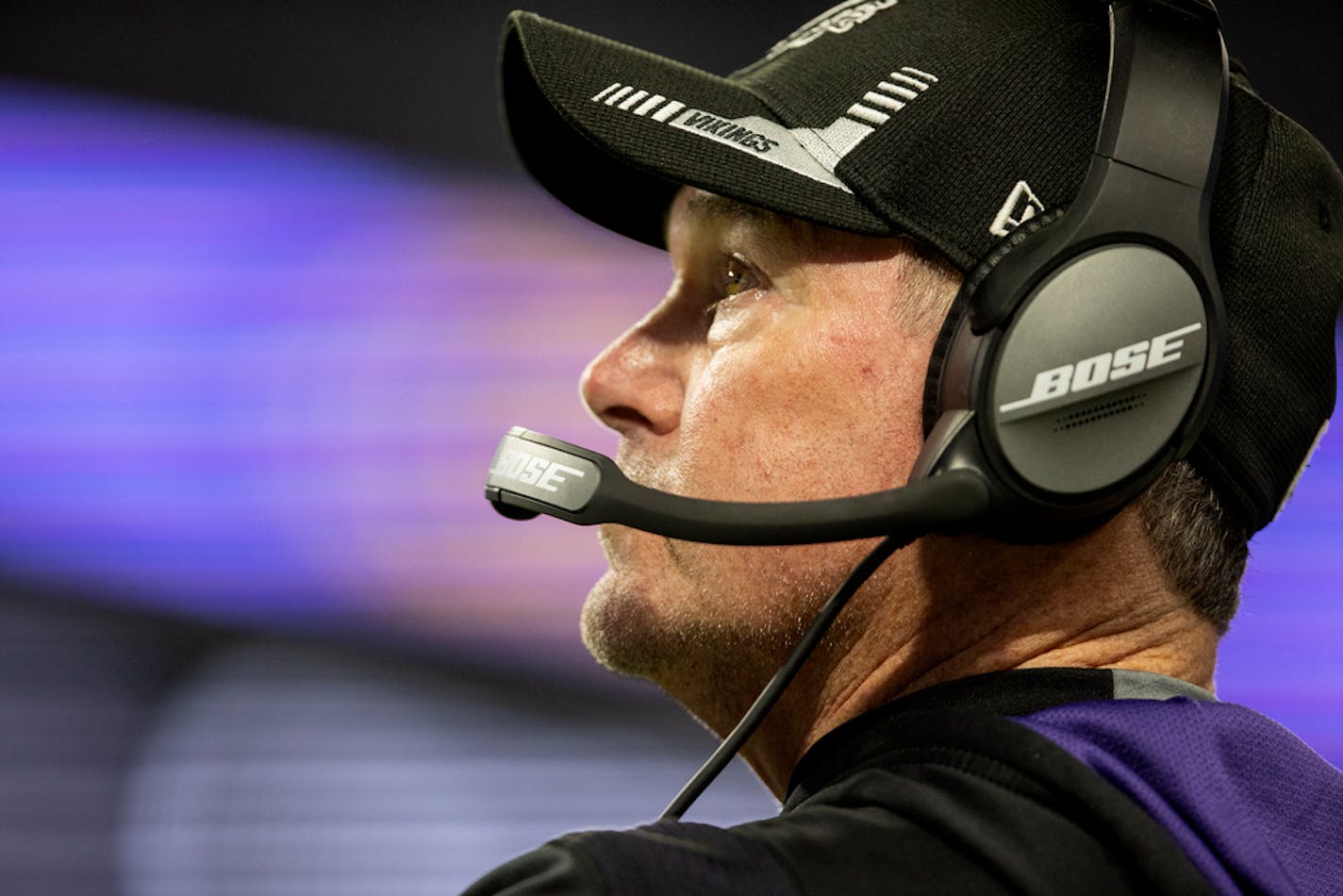 Minnesota Vikings head coach Mike Zimmer in the fourth quarter, Sunday, Oct. 31, 2021 in Minneapolis, Minn. The Minnesota Vikings hosted the Dallas Cowboys at U.S. Bank Stadium.    ] CARLOS GONZALEZ • cgonzalez@startribune.com