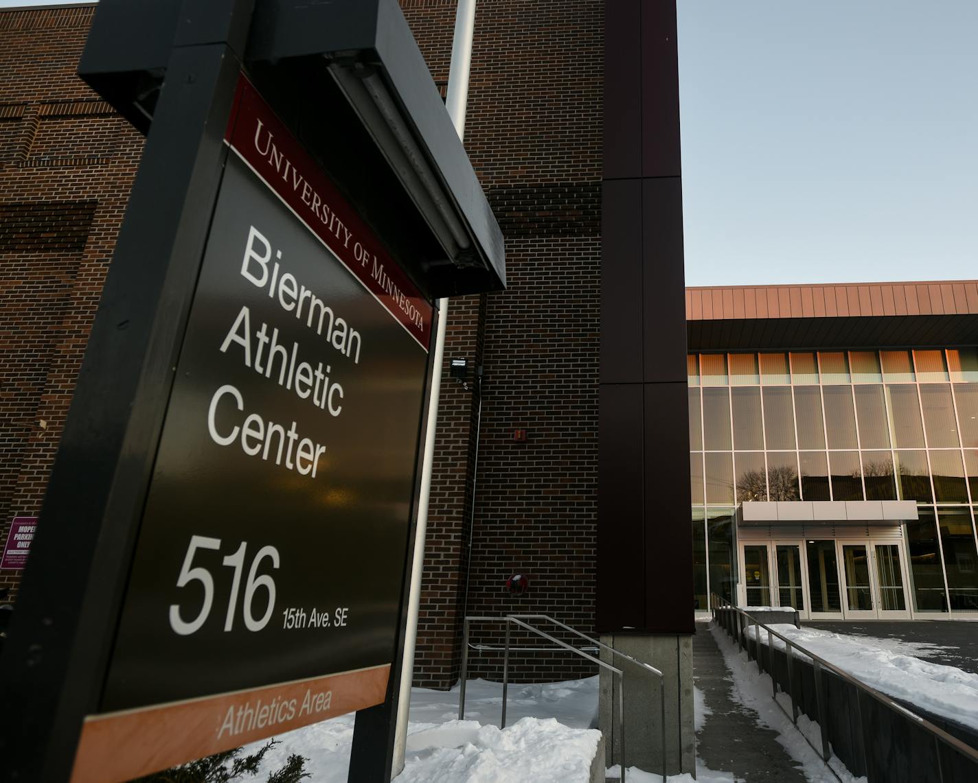 The 15th Avenue entrance to the new Land O'Lakes Center for Excellence. ] AARON LAVINSKY &#xef; aaron.lavinsky@startribune.com Exterior photos of the University of Minnesota's new athletes village photographed Tuesday, Jan. 16, 2018 in Minneapolis, Minn.