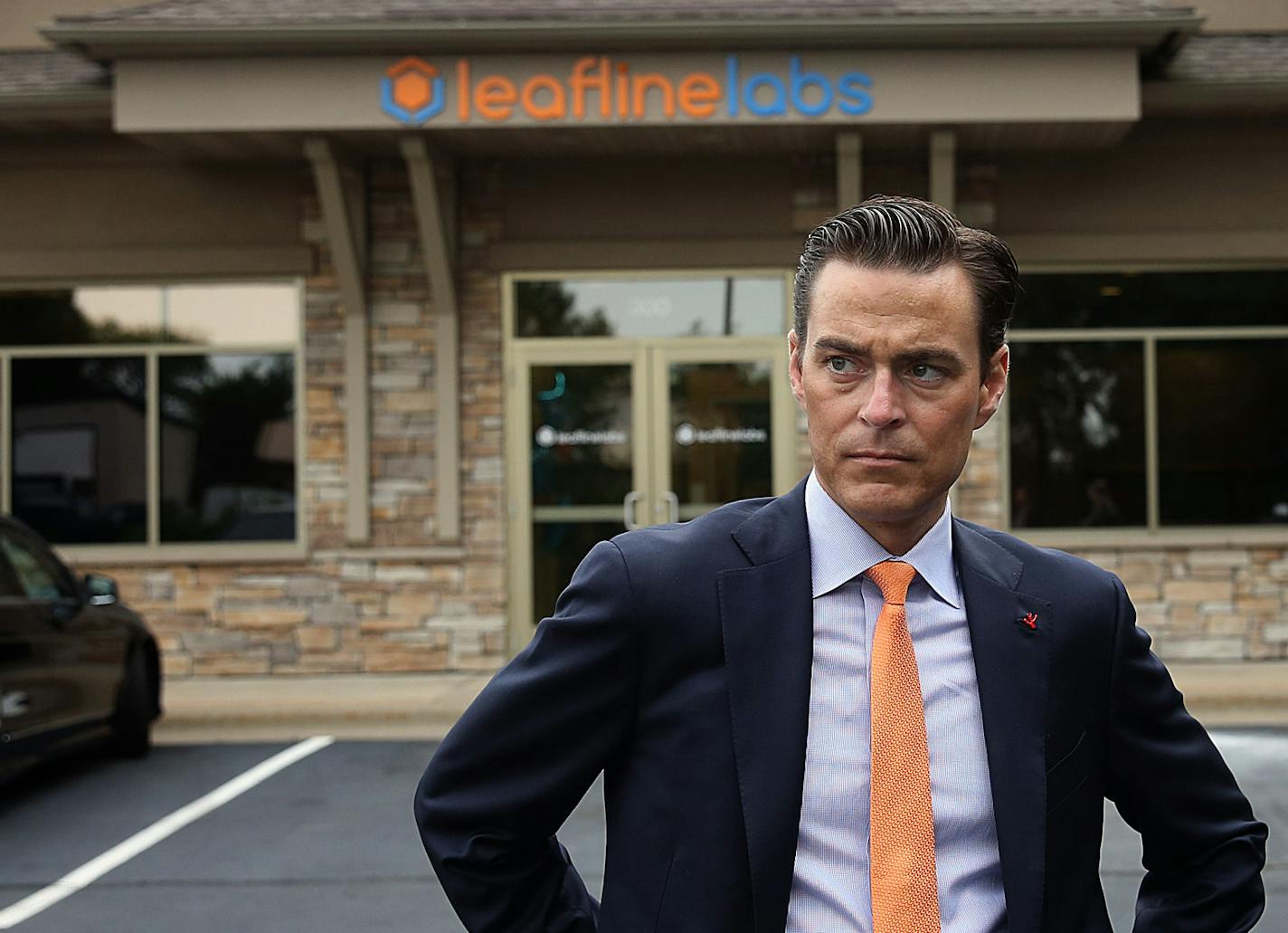 Andrew Bachman, MD, co-founder and chief medical officer at Leafline Labs dispensary in Eagan, addressed members of the media on the first day that medical marijuana is legal in Minnesota. ] JIM GEHRZ &#xef; james.gehrz@startribune.com / Eagan, MN / July 1, 2015 / 10:00 AM &#xf1; BACKGROUND INFORMATION: Minnesota's second medical marijuana dispensary, Leafline Labs, opens at 10 a.m. July 1, in Eagan. We swing by to see how the cannabis business is doing in the suburbs.