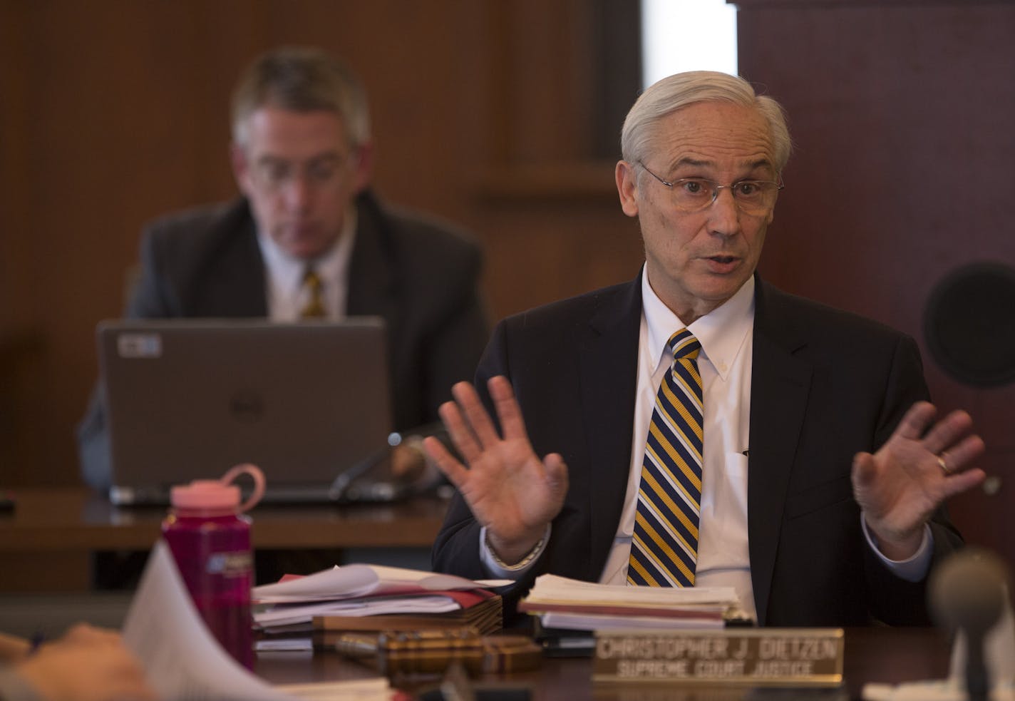 Supreme Court Justice Christopher Dietzen led the discussion of changes to drug sentencing guidelines at the commission meeting Wednesday afternoon. ] JEFF WHEELER &#xef; jeff.wheeler@startribune.com The Minnesota Sentencing Guidelines Commission adopted amended sentencing guidelines for certain drug offenses that would decrease prison time and better distinguish addicts from potentially violent drug dealers. The action was taken at a commission meeting Wednesday afternoon, December 30, 2015 at