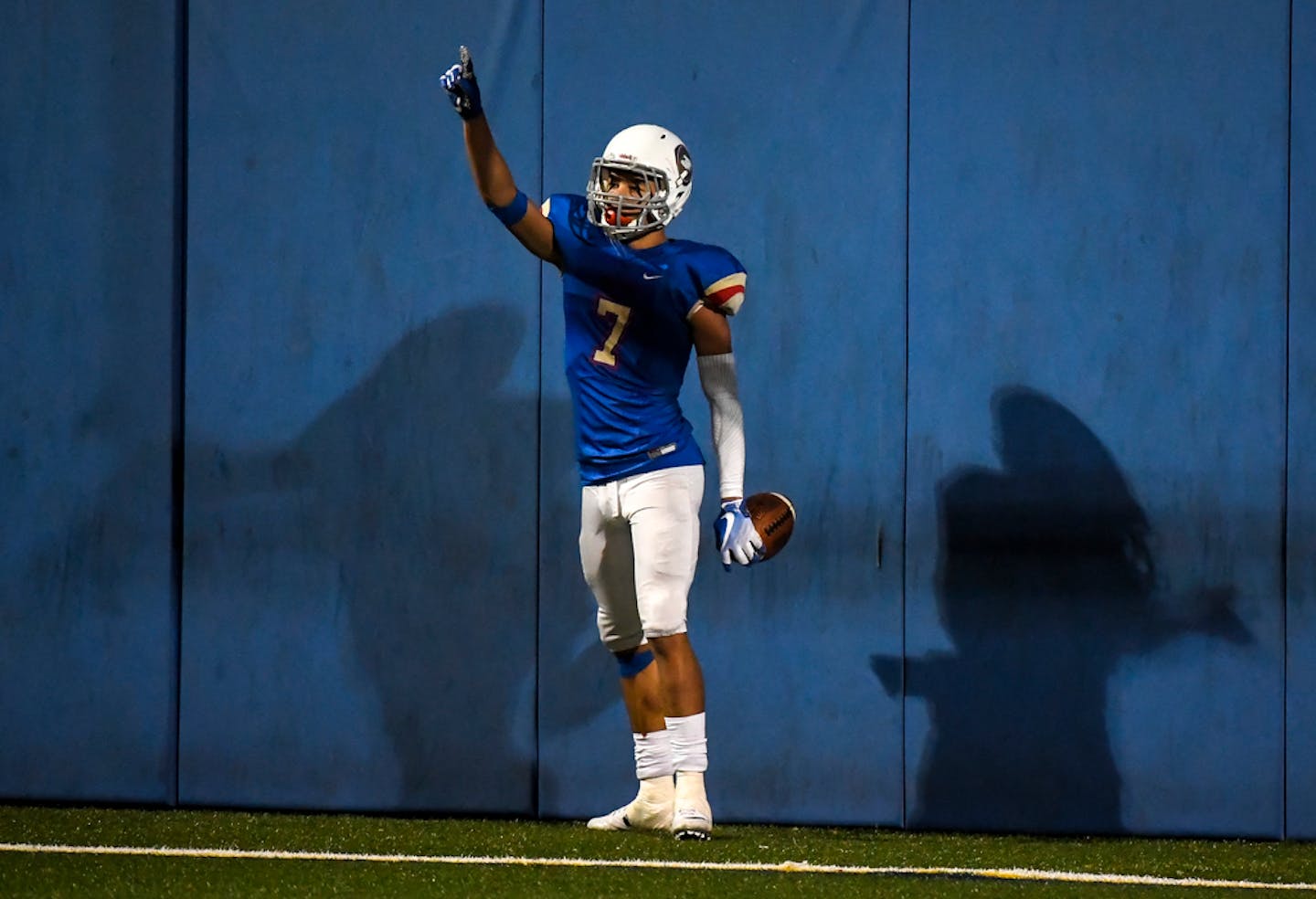 SMB Wolfpack receiver Craig McDonald (7) celebrated his fourth quarter touchdown against Orono, putting his team's deficit within one possession of Orono.   ]   Aaron Lavinsky ¥ aaron.lavinsky@startribune.com