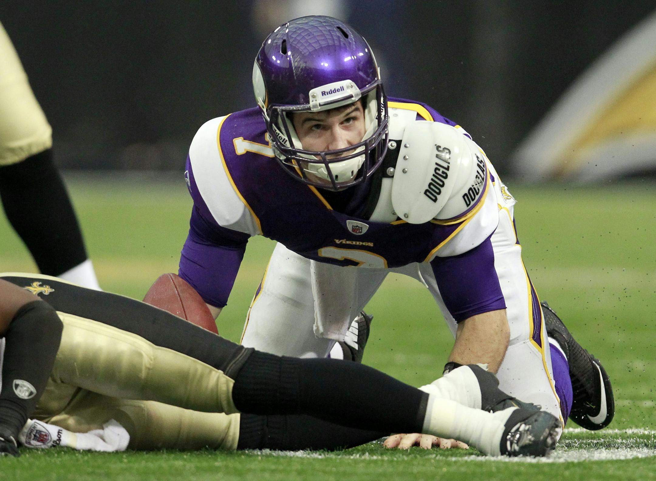 Christian Ponder looked up after taking a hit in the third quarter.