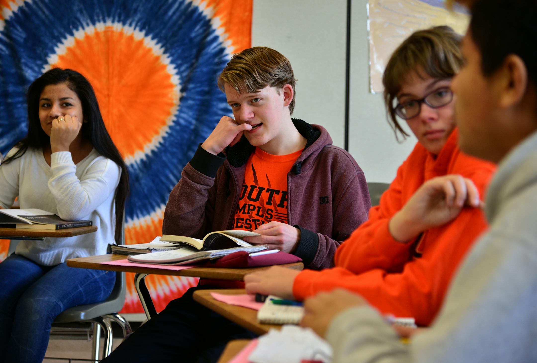 Josiah Ferguson talked about a short novel, Lost Names: Scenes from a Korean Boyhood by Richard E. Kim the class was reading in world literature class at South High. Michelle Ockman led a discussion of the sort that she and some other teachers at South believe is a more authentic measurement of student learning than standardized tests..] Parents of 80 percent of the 140 freshman open students opted out of the twice-yearly MAP tests after four teachers offered an enriched curriculum instead of mo