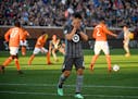 Minnesota United forward Christian Ramirez (21) reacted after suffering an apparent injury in the first half against the Houston Dynamo. ] AARON LAVIN