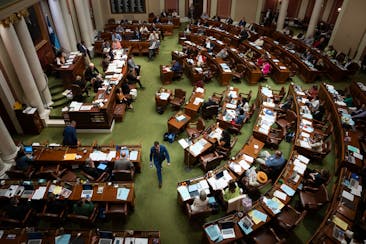 The House in session at the Capitol in St. Paul on Saturday, as the Sunday night deadline to pass bills looms.