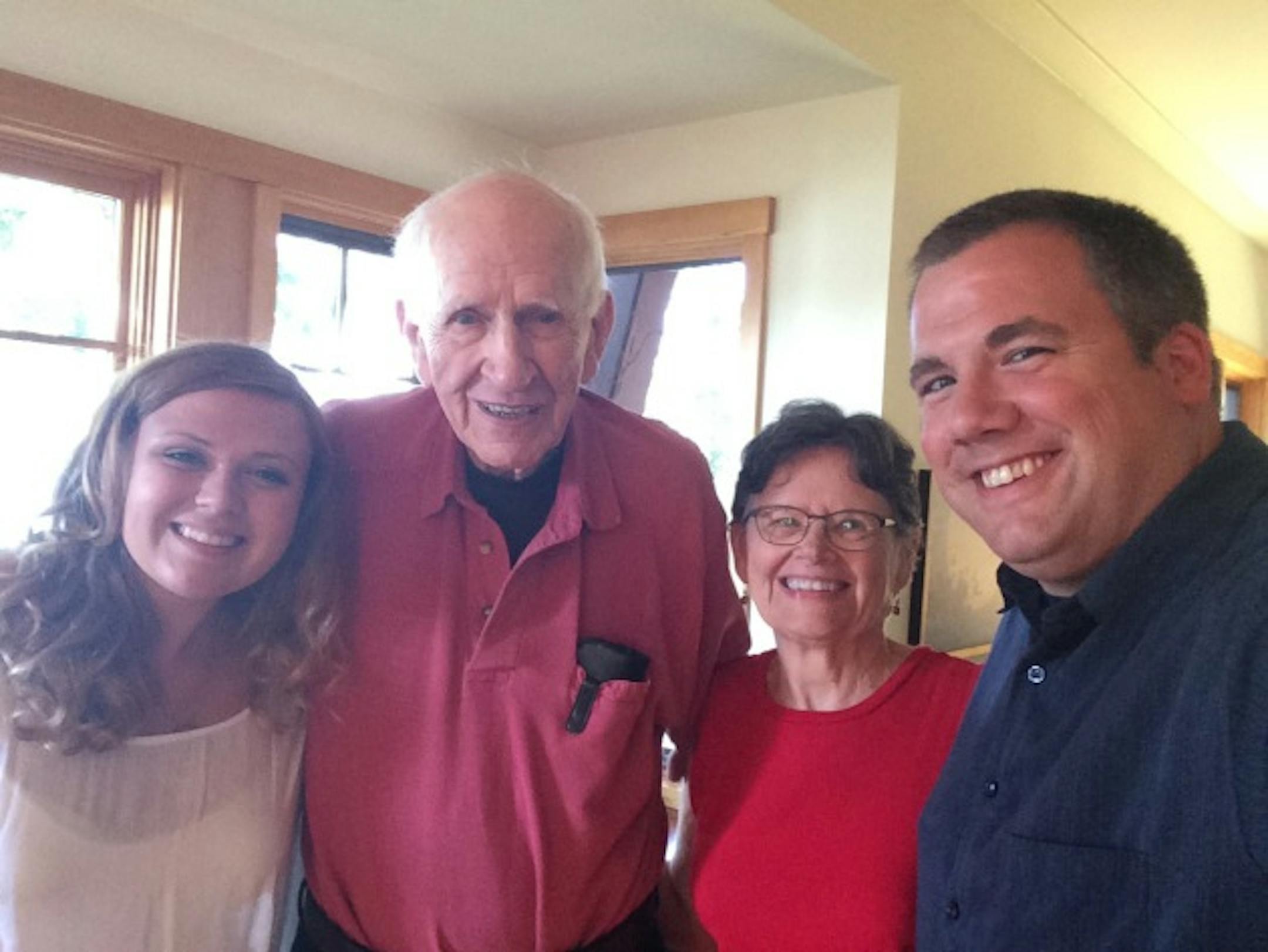 The author (right) with Wendell Tangborn (second from left), his wife Andrea (second from left) and family friend Matti Martin (left) at his home on Vashon Island off the coast of Seattle.