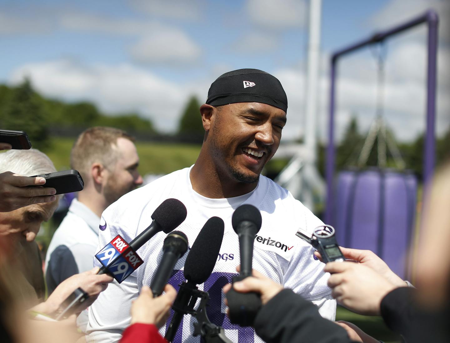 Michael Floyd talked with the media after the Vikings first organized full-team practice of the offseason at Winter Park Wednesday May 23, 2017 in Eden Prairie, MN. ] JERRY HOLT &#xef; jerry.holt@startribune.com