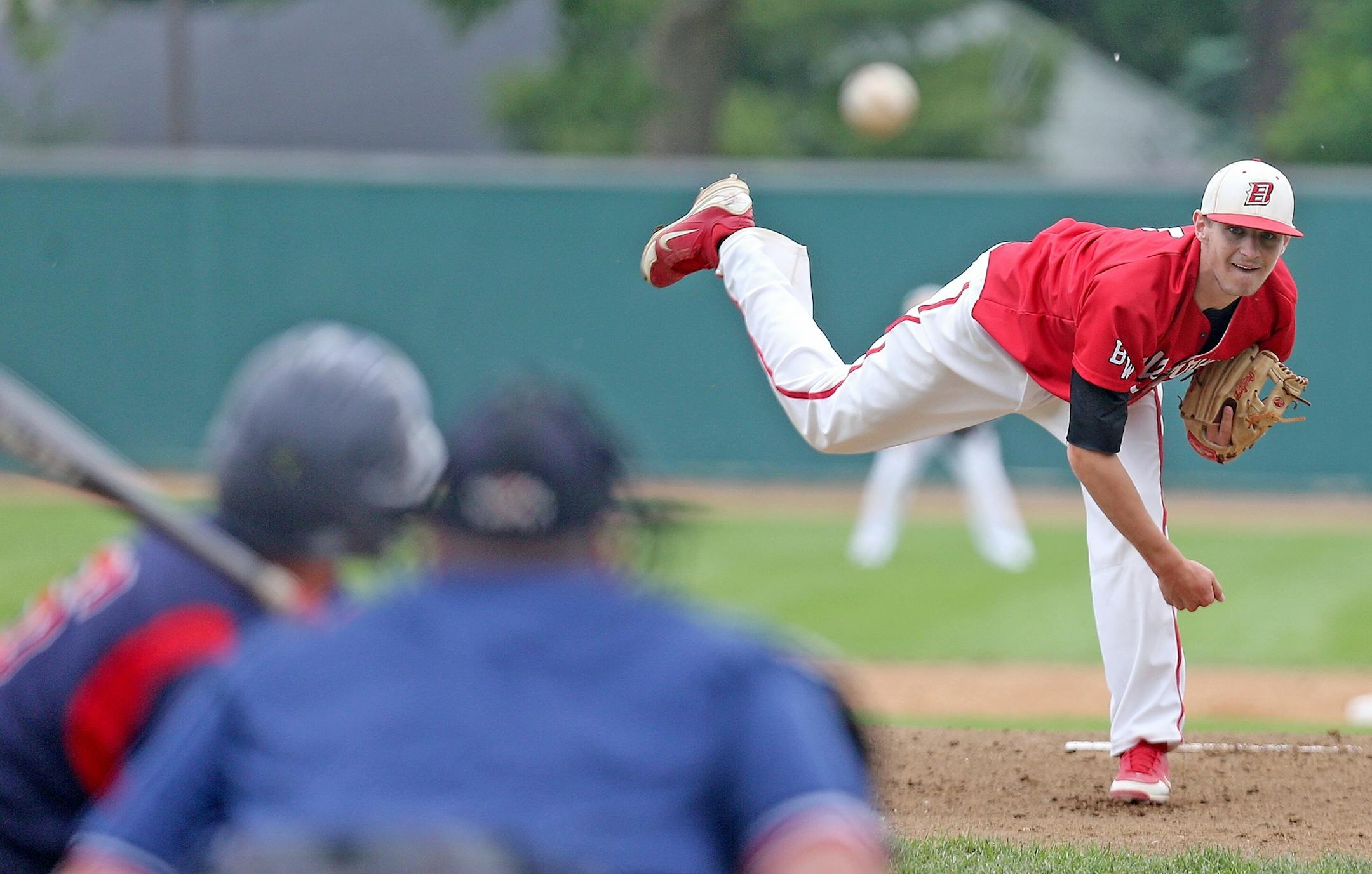 BOLD's Riley Kramer took to the mound during the bottom of the first inning during the Class 1A state baseball semifinals