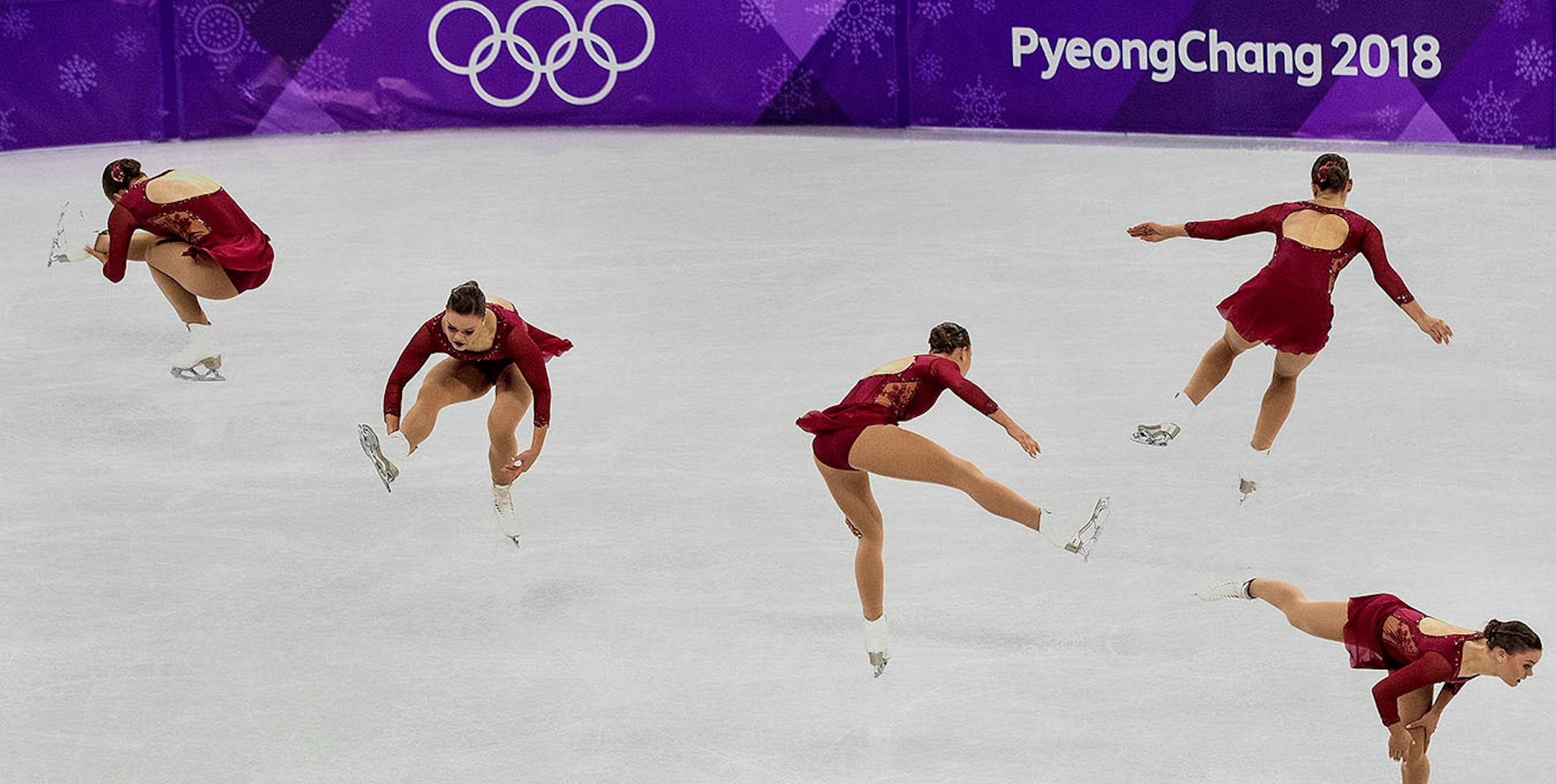 Loena Hendrickx of Belgium during her free skate on Friday. Editors Note - Photo made using multiple exposure in camera.